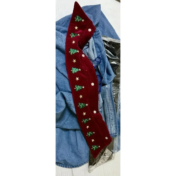 Karen Scott Women’s Medium Denim Button Up Christmas Shirt Interhangeable Collar - Picture 7 of 11